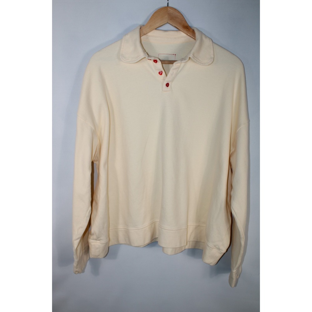 Reilly the Brand Women's S/M‎ Yellow Collared Oversized Heart Button Sweatshirt